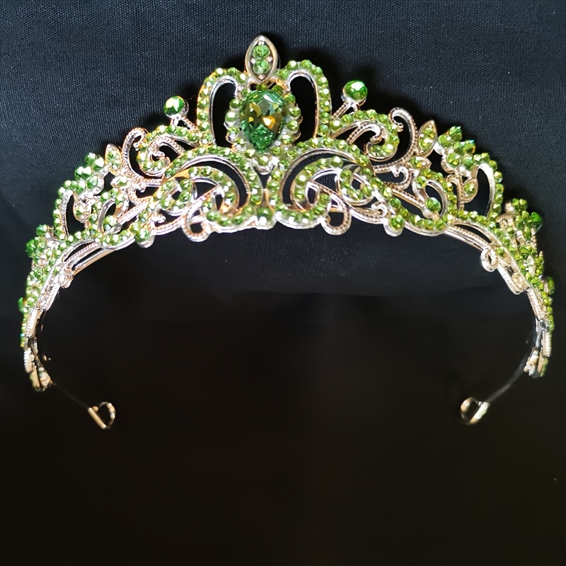 TEMU Couronne incrustée de strass verts, diadème de reine européen et américain, accessoire de cheveux d'anniversaire, pour robe de mariée et de