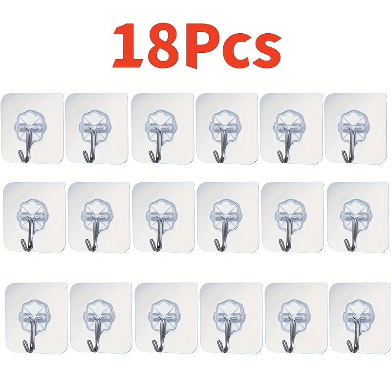 TEMU 18pcs Traceless And Hole-free Wall Hook, Self-adhering Metal And Plastic Hook Holder, Suitable For Keys, Hats, Towels, , Easy-to-install Wall