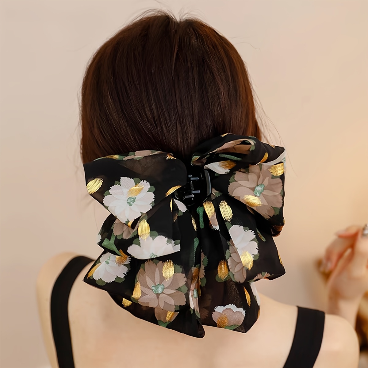 TEMU 1pc Retro Elegant Floral Hair Clip High-end Half Tie Hair Clip Back Of Head Hair Bun Clip Temperament Headdress