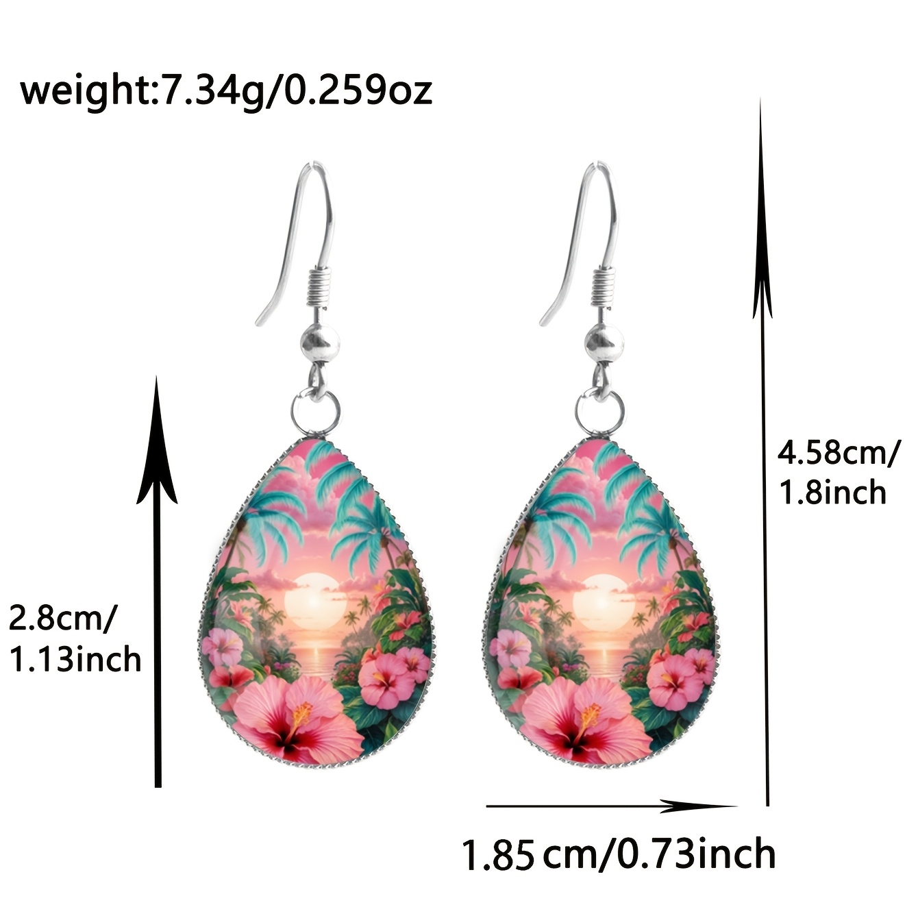 Bohemian Pink Sunset Floral Pattern Earrings, Unisex
