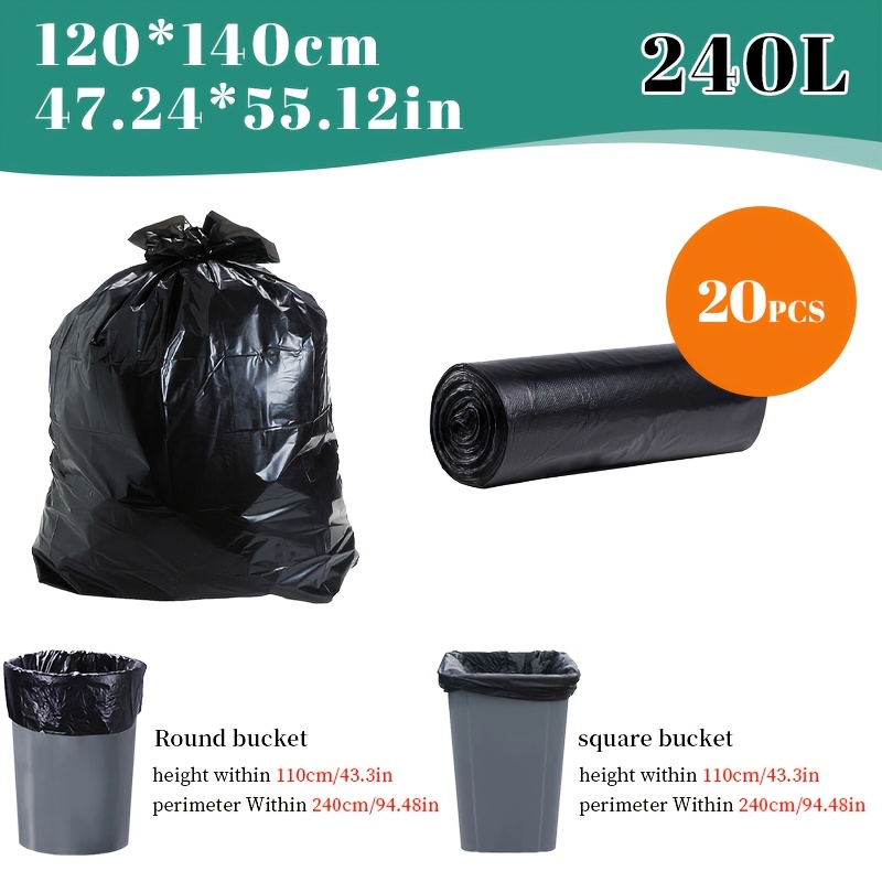 Image of 120*140, 240l Capacity Thickened Extra-large Black Garbage Bags, Suitable For Outdoor Public Trash Cans, Hotels, Courtyard Leaf Bags, Catering, Family, Office Cleaning Supplies, Practical And Reliable