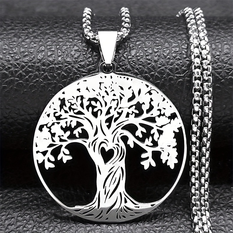 E-shop Ästhetische Baum des Lebens Herz Halskette für Frauen, Edelstahl in Gold und Silber, Glücksbringer Amulett Schmuck Anhänger NZZZ529