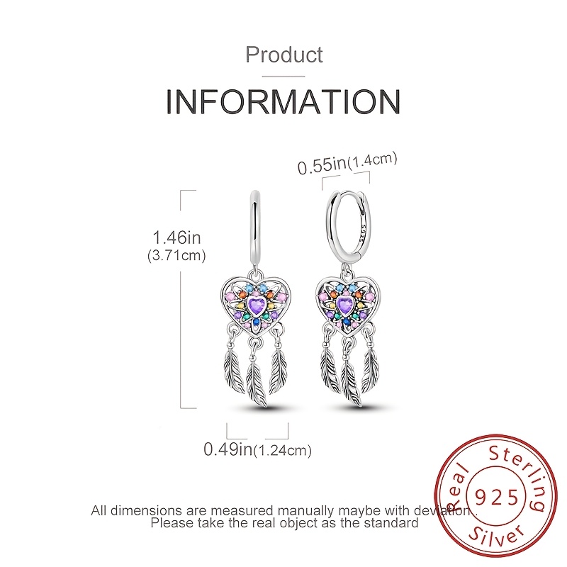 Women's 925 Silver Dreamy Heart-Shaped Earrings, Elegant Gift