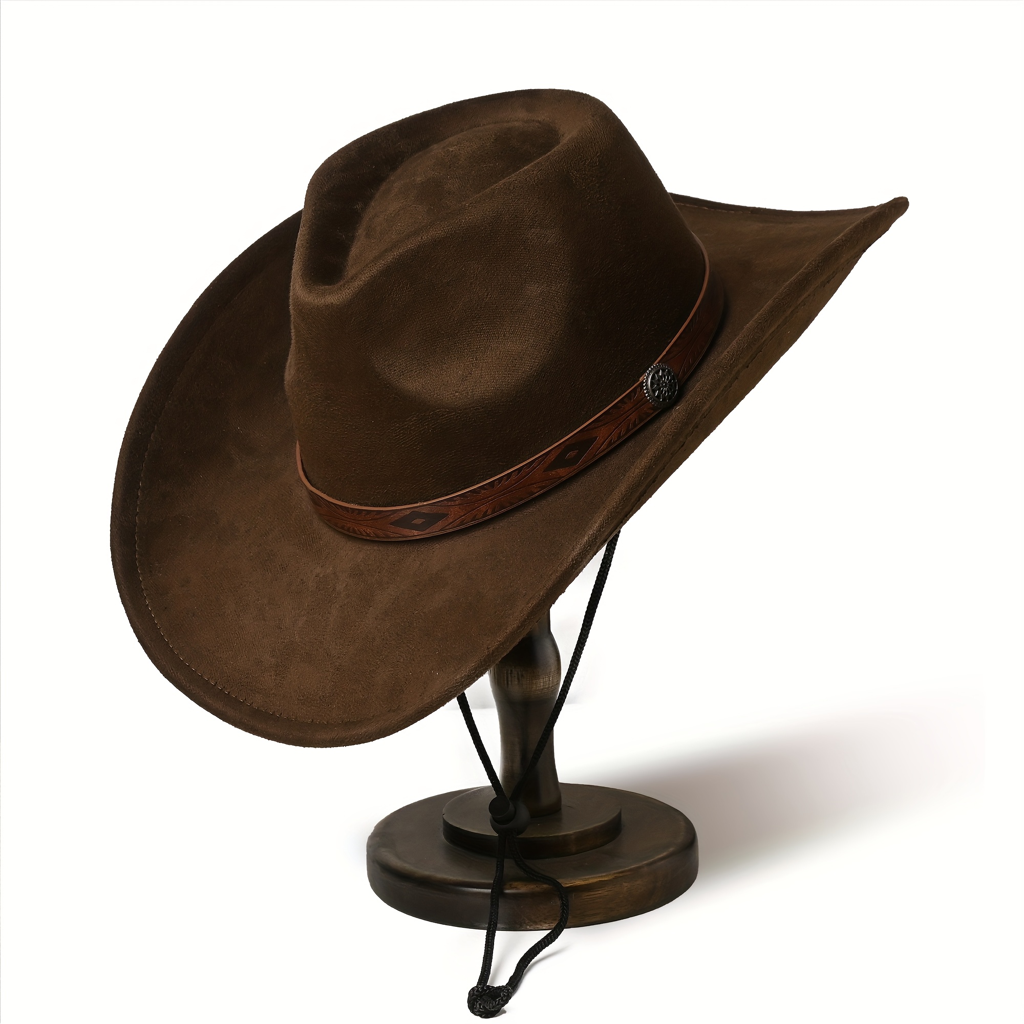 Classic Textured Pattern Decoration, High-grade Fluff Texture, Easy Retro Brim Cowboy, Wear Windproof Rope, Western Cowboy Outfit, Outdoor, Hat Support To Protect Delivery