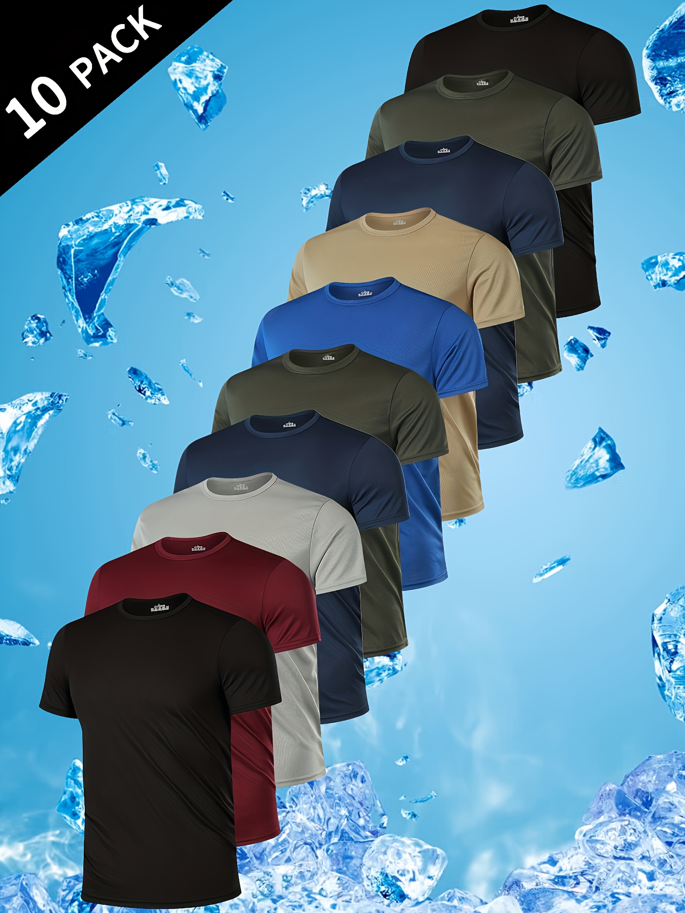 10pcs mens crew neck short sleeve t shirts ultra breathable stretchy comfortable for summer fitness outdoor activities casual attire assorted colors black dark   gray maroon navy blue beige gym shirts 10pcs short sleeves 0