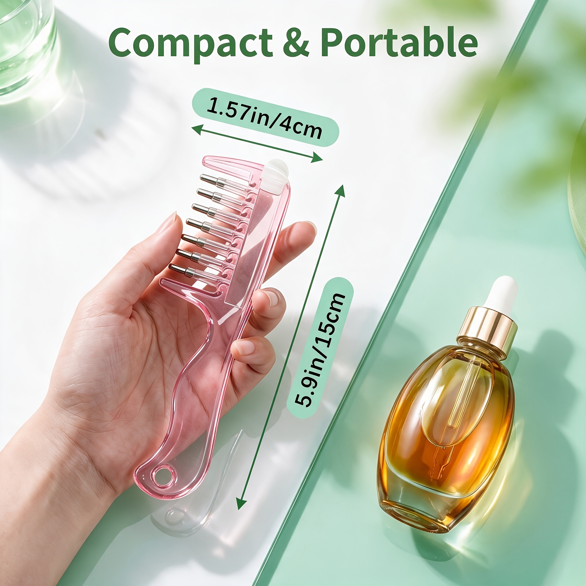 1pc light luxury transparent pink liquid comb stainless steel roller ball metal teeth with and dispensing design replaces manual application to scalp hair roots and pr   loss soothes tight Product details 5