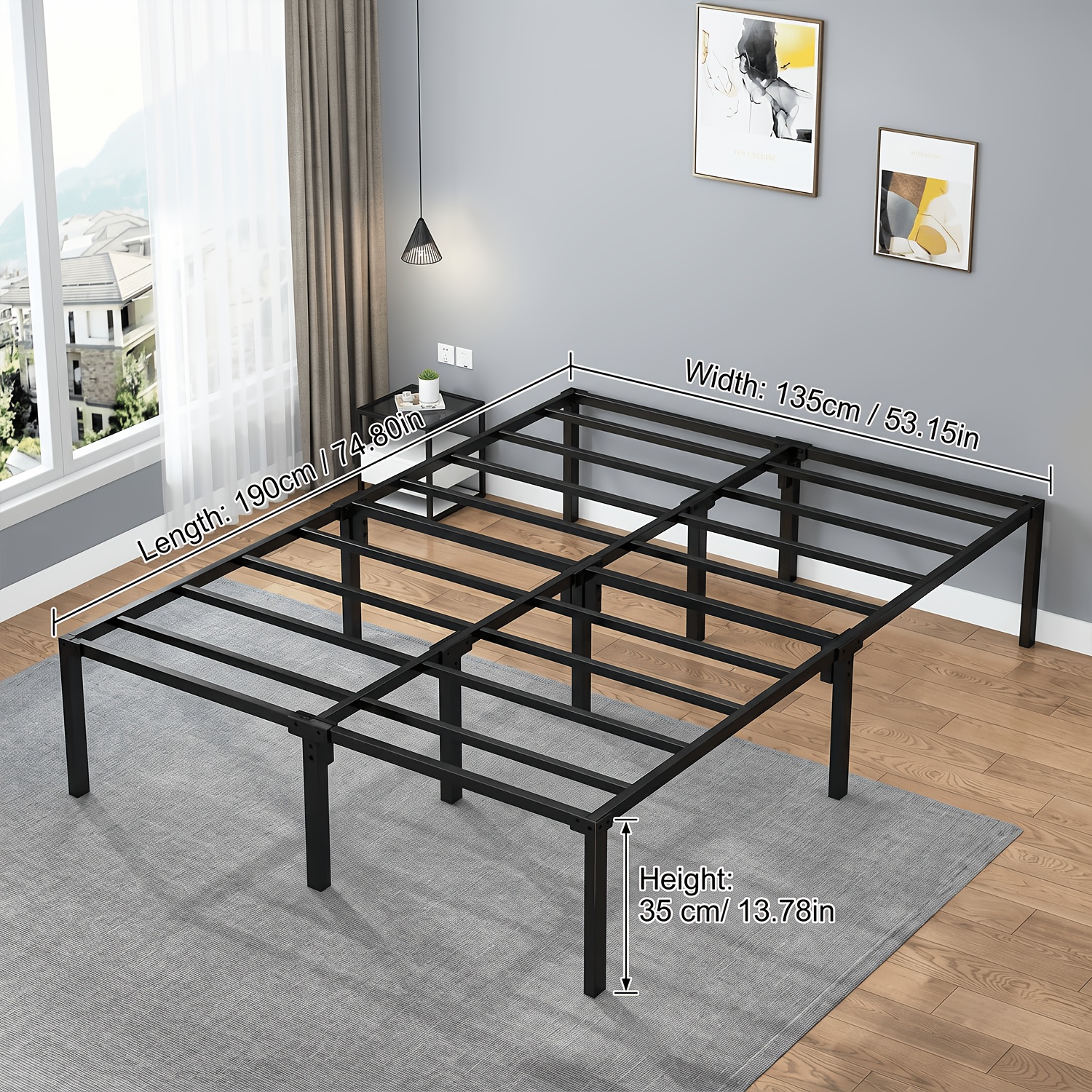 TEMU Metal Flat-panel Bed Frame, 14-inch Extra-wide With Under-bed Storage, In Single, Full, Queen, And King Sizes, Requires No Spring Mattress, Easy