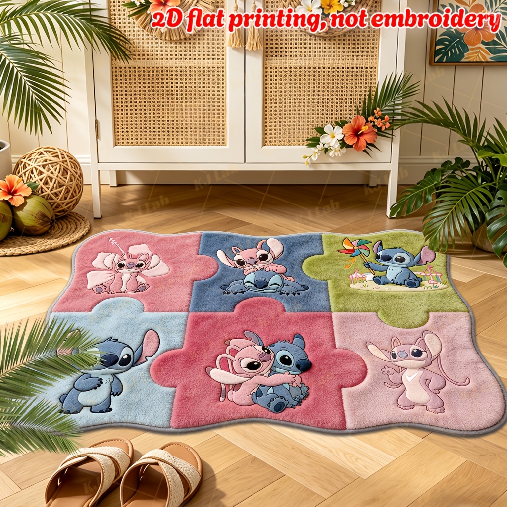TEMU 2d Flat 1pc Wavy Irregular Floor Mat Yx120 - Stitch And Interactive Figure, Colorful, Warm And Cute Long Runner Rug, Soft And Comfortable,