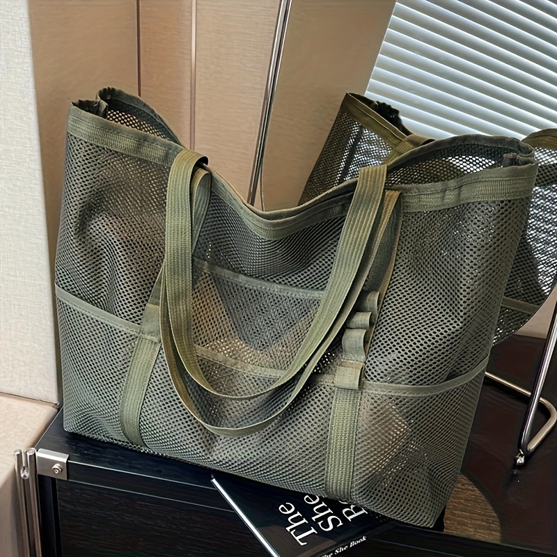 TEMU Women's Large Beach Tote Bag With Fixed Strap - Spacious Casual Handbag For Pool, Vacation, Travel, - Durable Fabric In,,, Blush, Grey & More