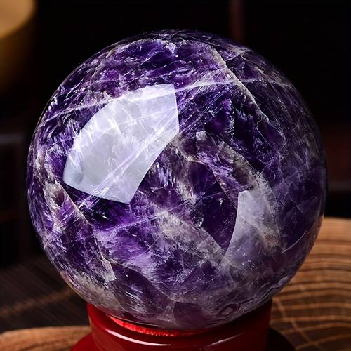 Natural Dream Amethyst Crystal Sphere Ball - Polished Reiki Energy Healing Stone Globe for Home Decor, Divination, Magic and Meditation - Authentic Jade Ornament by CrystalHola