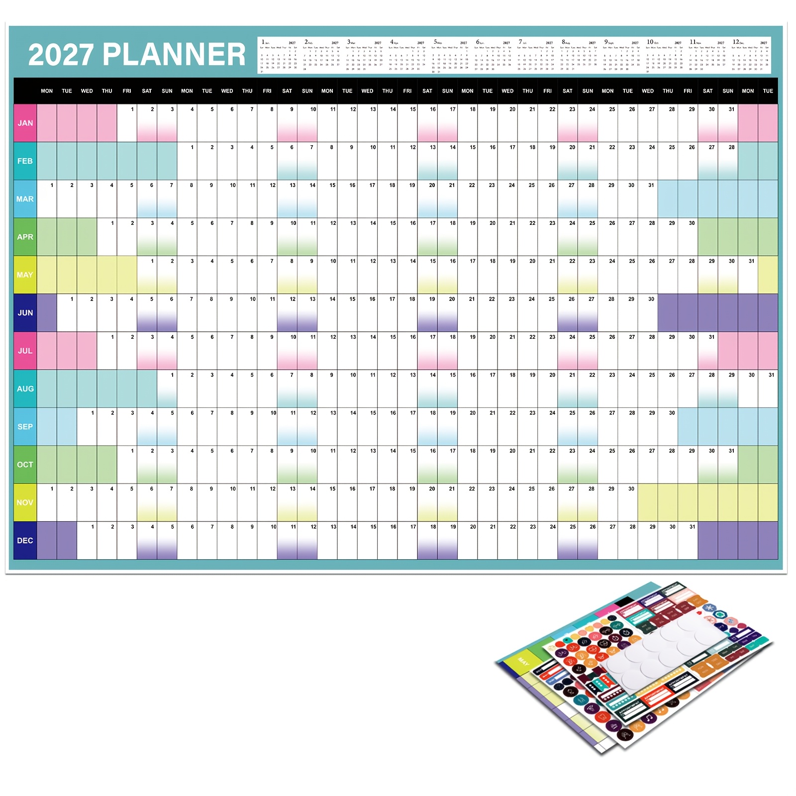 TEMU Calendario da parete 2027 - Calendario con vista annuale completo 29.2 X 20.7 pollici, per casa, scuole e ufficio, planner da parete 2027 con 4