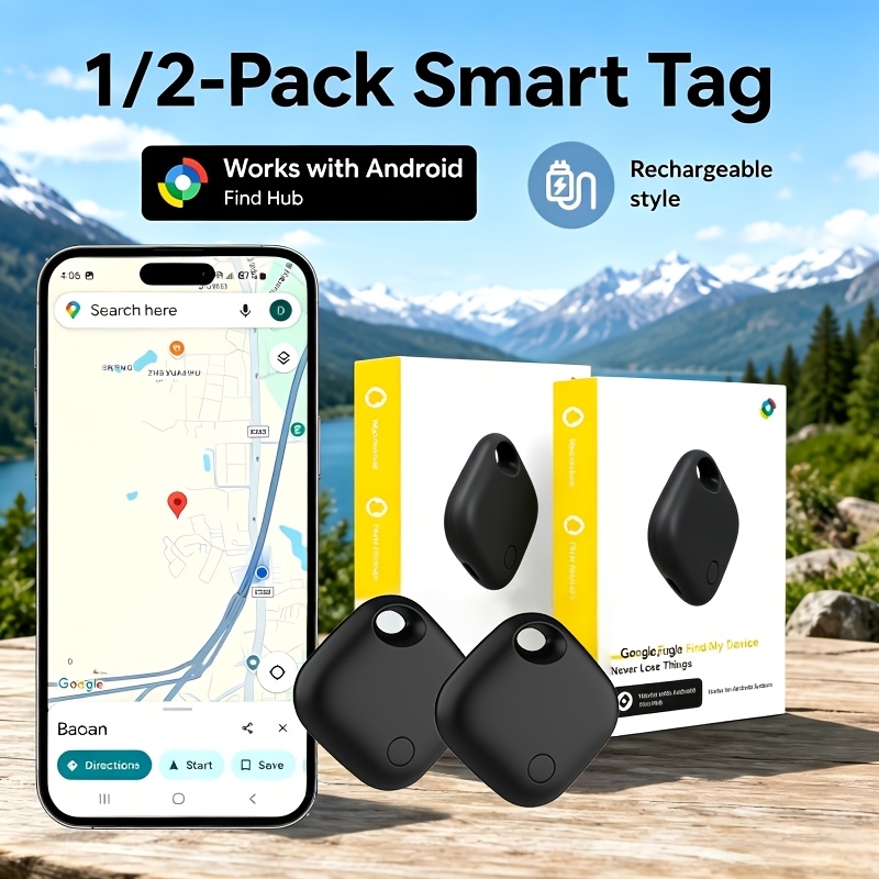 photo de l'article 1/2pcs   rechargeable  , compatible avec lapplication google find hub (version du système supérieure à   9+), clés de positionnement précis, sacs, portefeuilles, valises,     & protection     (  émet un   bt)