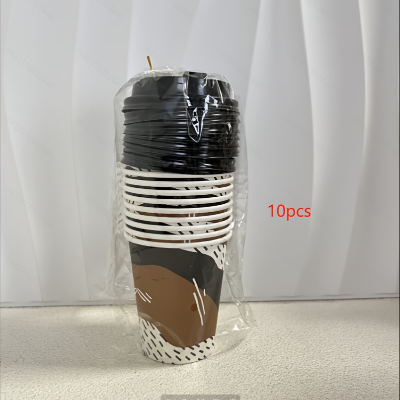 10/50/200pcs 8 Oz Thick And Sturdy Disposable Paper Cups With Lids, Party Supplies, Household And Commercial Anti-scalding Drinking Cups, Tea Cups, Coffee Cups, Food Grade