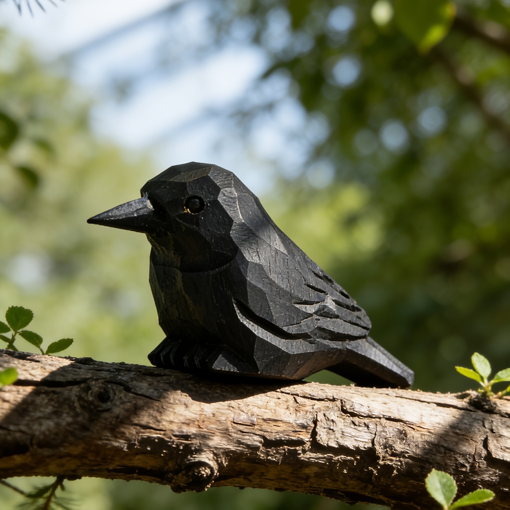 Image of 1 Black Handcrafted Wooden Bird Sculpture, A Collectible Craft, Lifelike, Used For Halloween, Christmas, And Festive Party Table Decorations, Scene Setup, And Small Ornaments.