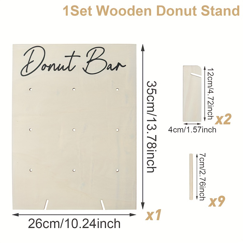 Image of 1 Set, Wooden Donut Stand, Rustic Wedding Table Decor, Happy Birthday Party Display Stand, Shower Bridal Shower Food Display Stand, Event Party Supplies, 32*40cm/26*35cm
