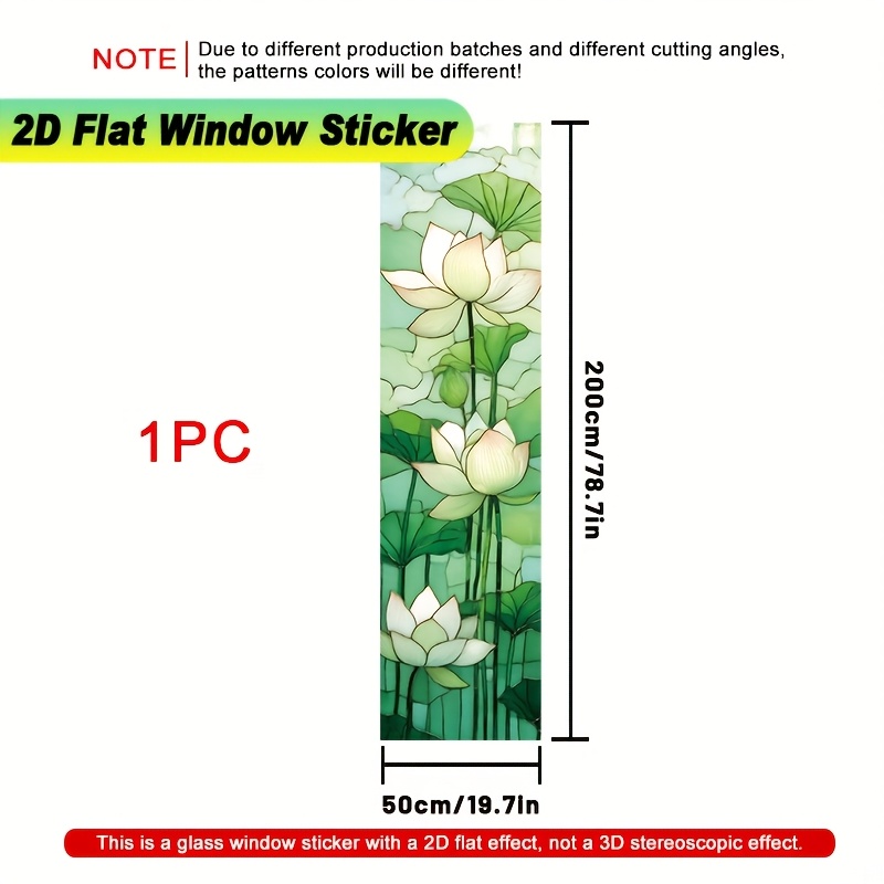 TEMU 2d Flat, 1pc Large Green For Lotus Window Film - Static Cling Privacy Panel, Removable & Reusable Pvc ( Thick) Frosted Covering For Doors,,