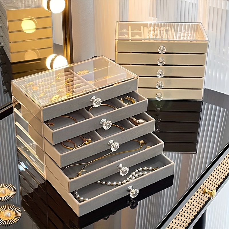 large capacity jewelry organizer box elegant white with golden handles multi compartment storage for bracelets watches rings necklaces durable plastic desktop organizer for home office jewelry box jewelry boxes Product details 1