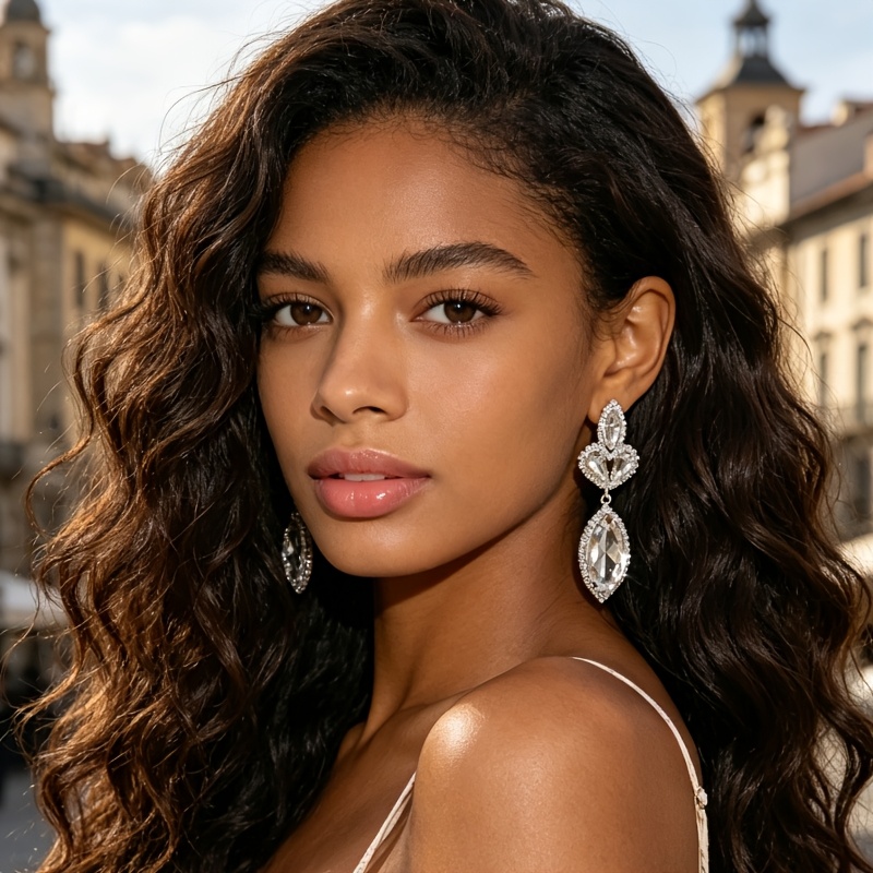 Shiny Multi-Layer White Water Drop Earrings, Elegant