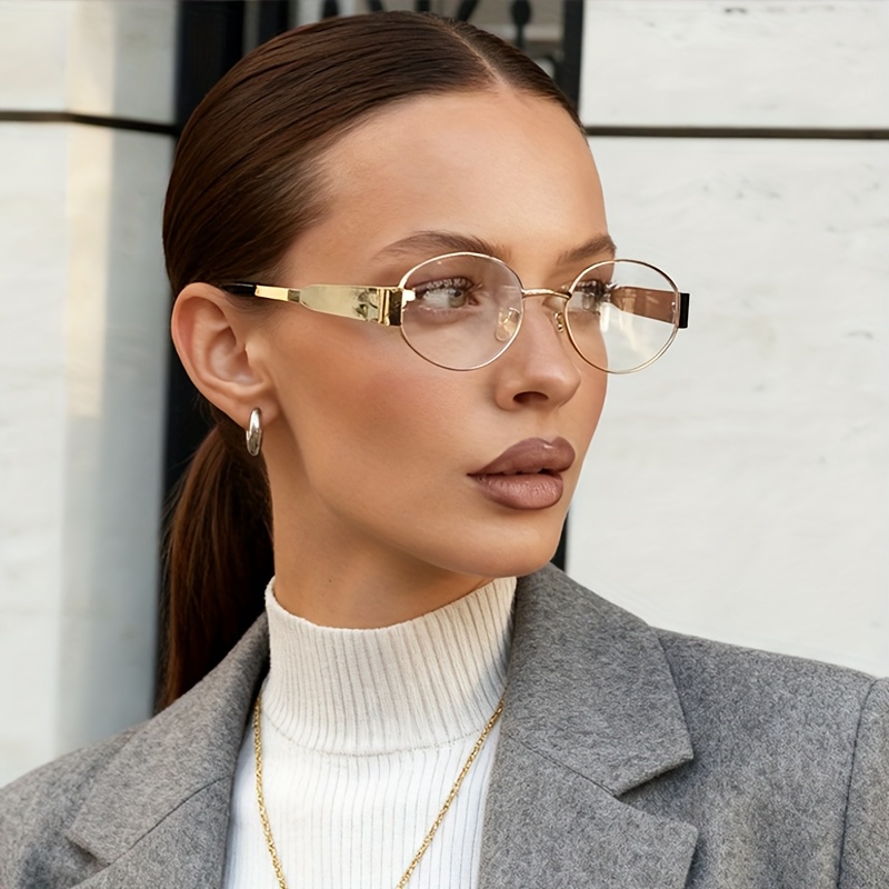 Image of 1pc Oval Metal Fashion Glasses Elegant Retro Versatile Men And Women Trendy Decoration Daily Wear Party Additions Exquisite Decoration Give Her/him Halloween, Christmas, New Year Gifts