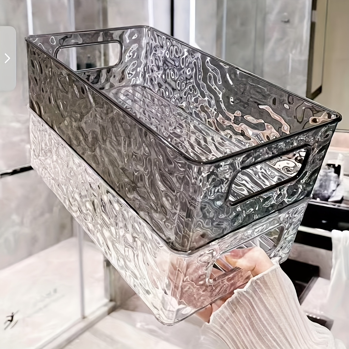  textured cosmetic organizer portable bathroom countertop storage box with multiple compartments durable plastic makeup toiletry organizer for vanity   needed visually appealing   bathroom organizers and storage stylish organization Product details 2