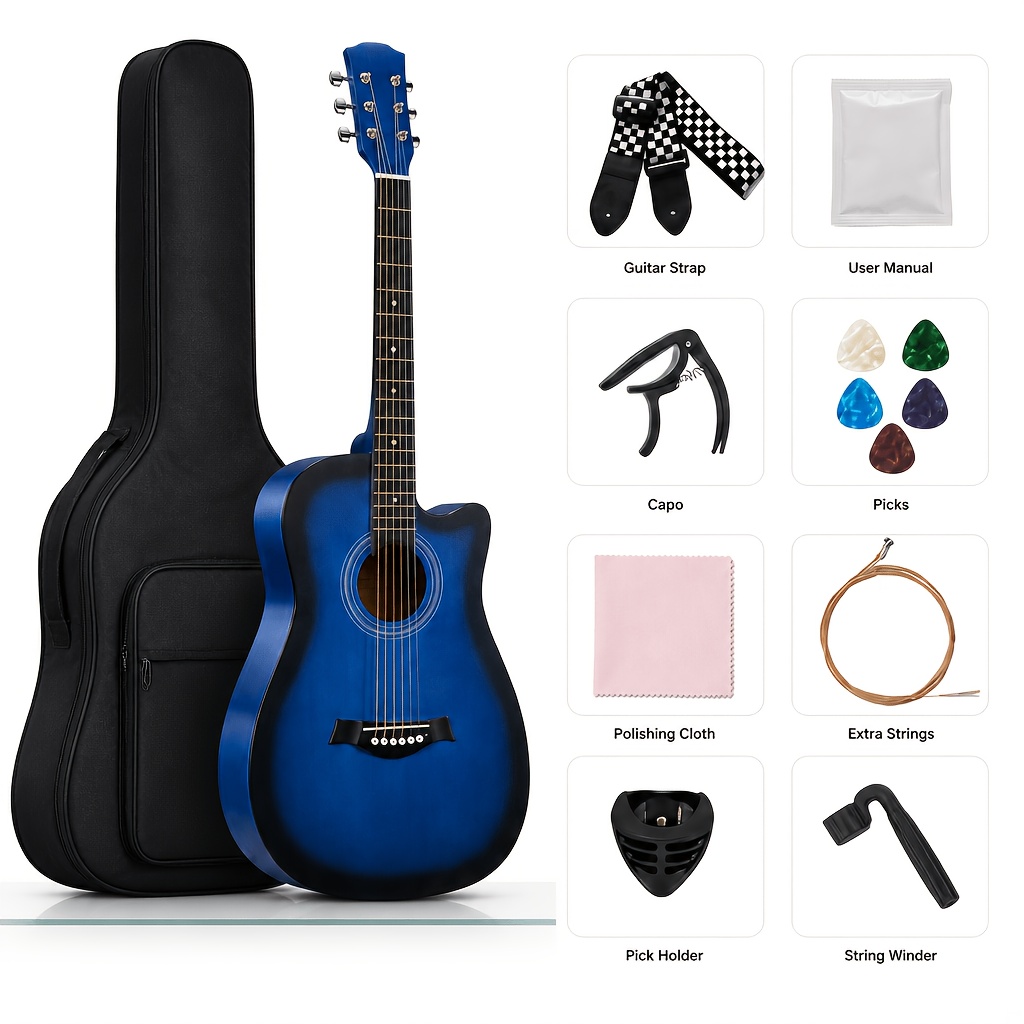 38 Inch Basswood Folk Guitar for Beginners, Low Action Easy Press... product image 8
