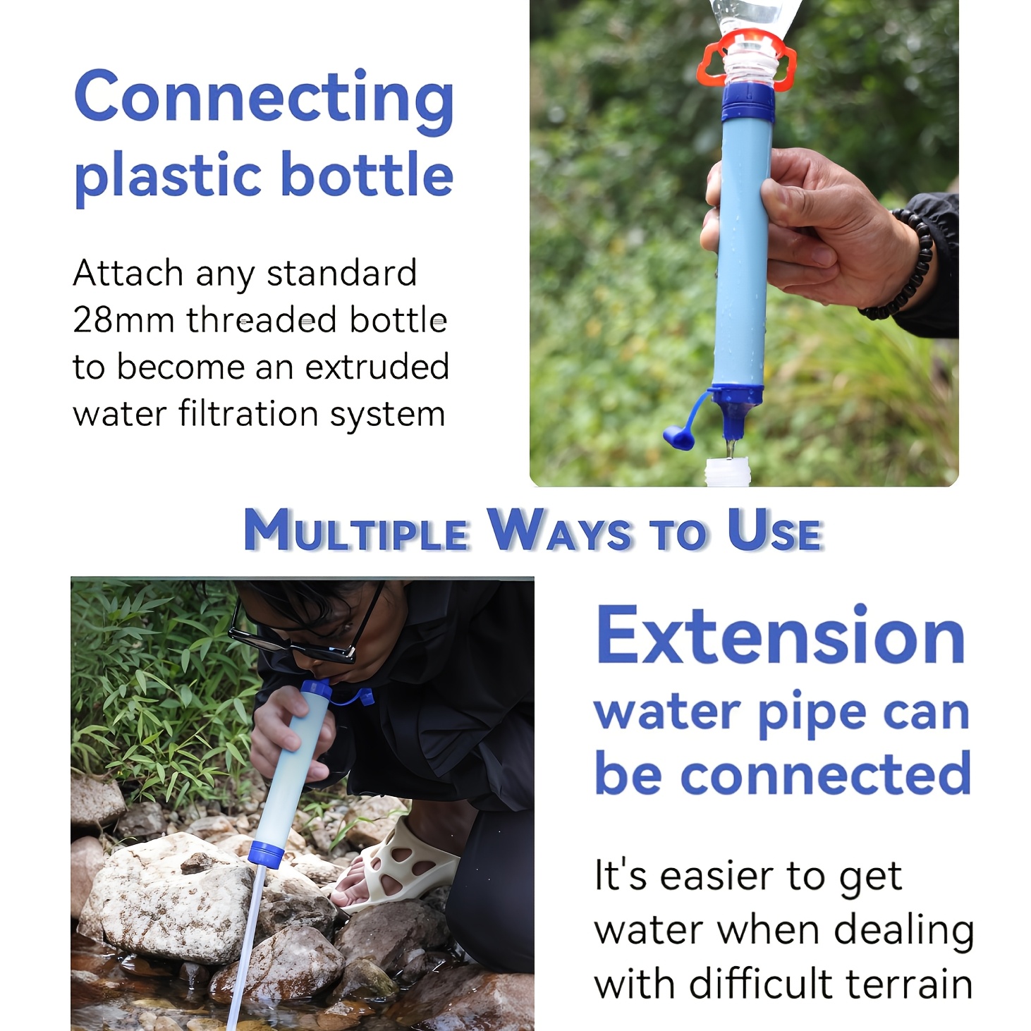 Gravity Water Filter Straw for Camping & Emergency