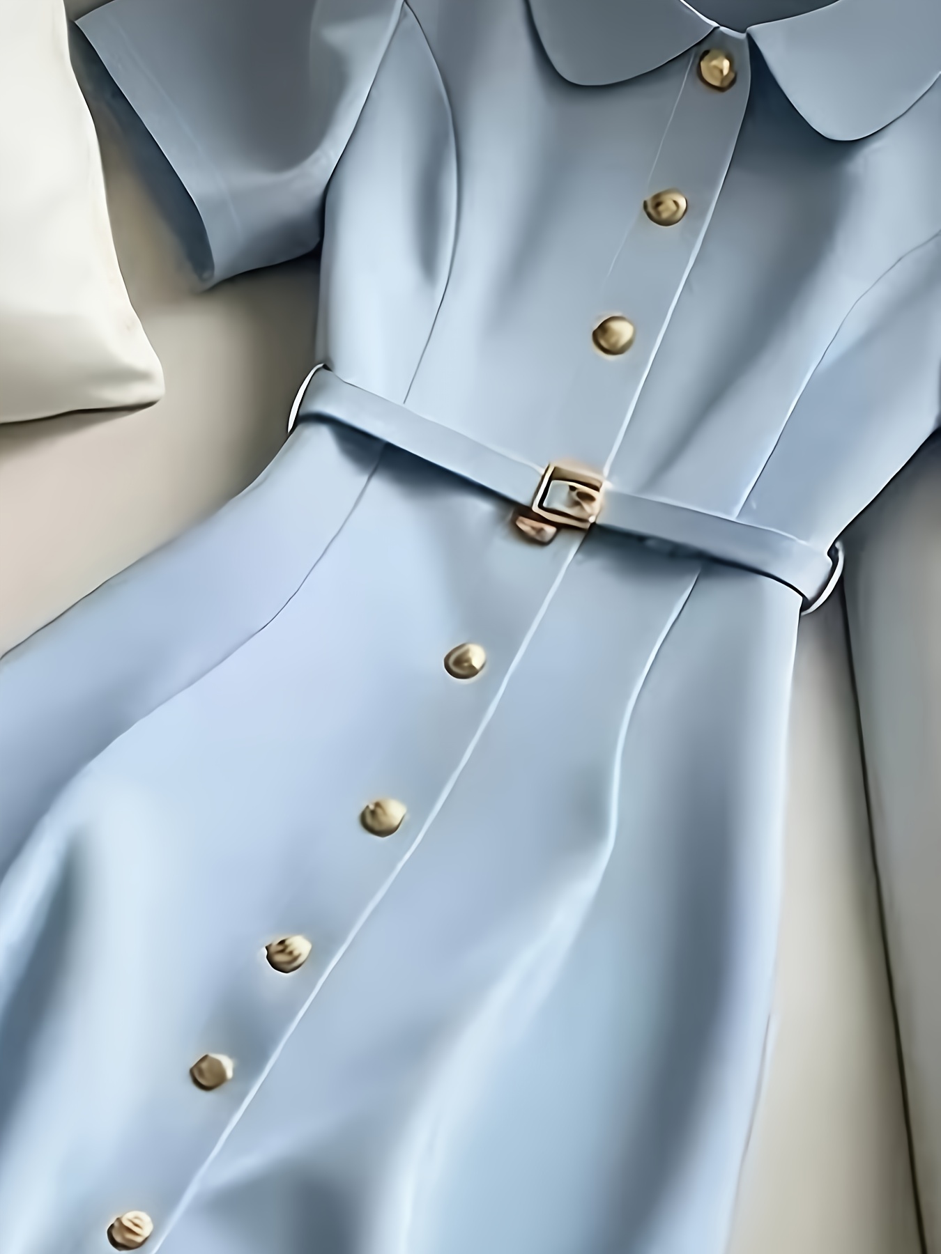 שמלת חולצה תכלת אלגנטית לנשים - שרוולים קצרים אופנתי, צווארון מכופתרים, לסת חורף, לסת חורף, לסת חורף/ רשמי, לבוש קז'ואל |. שמלה מכופתרת | מבריק