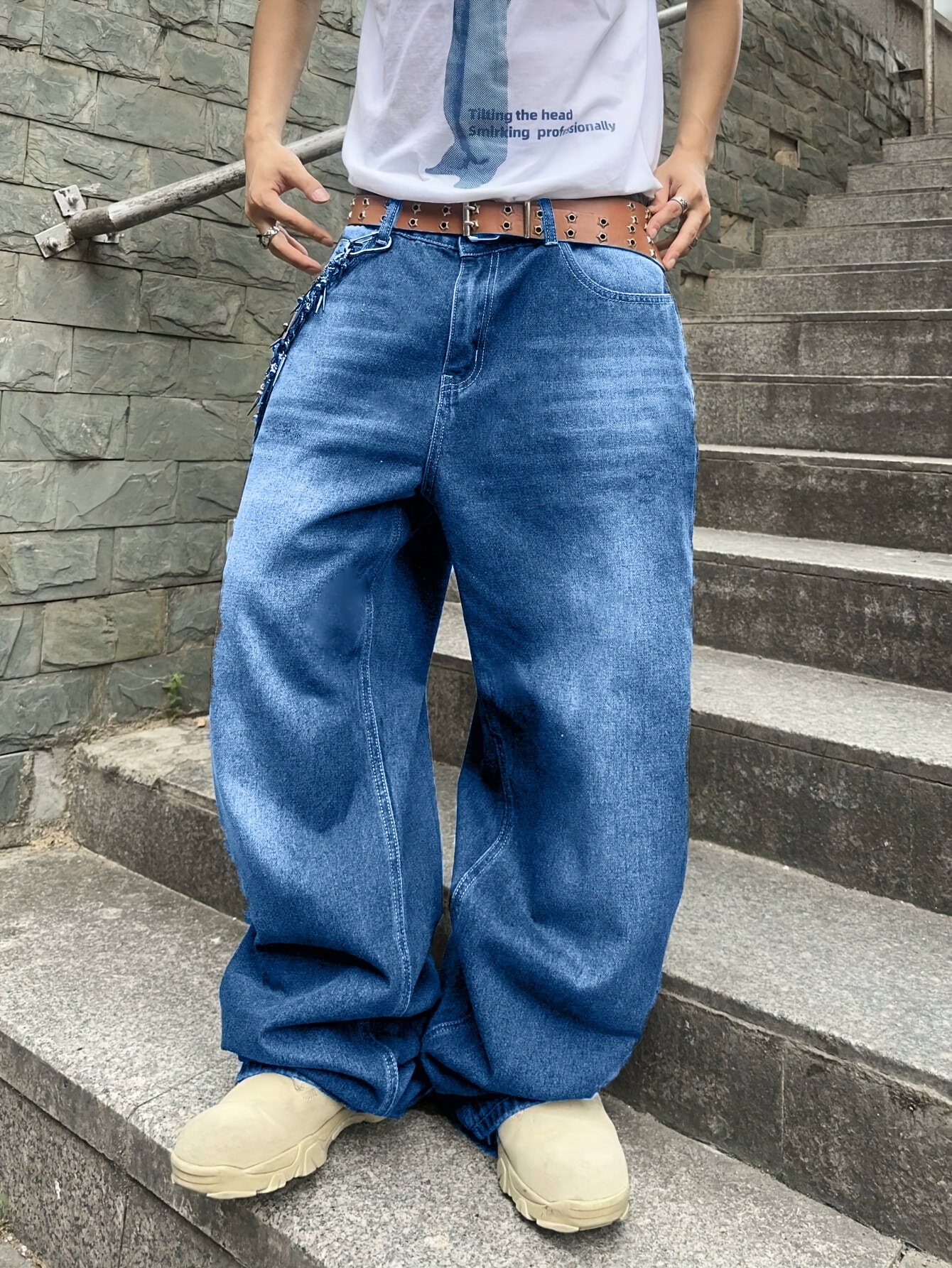 1pc mens vintage washed loose fit jeans street style casual - Temu