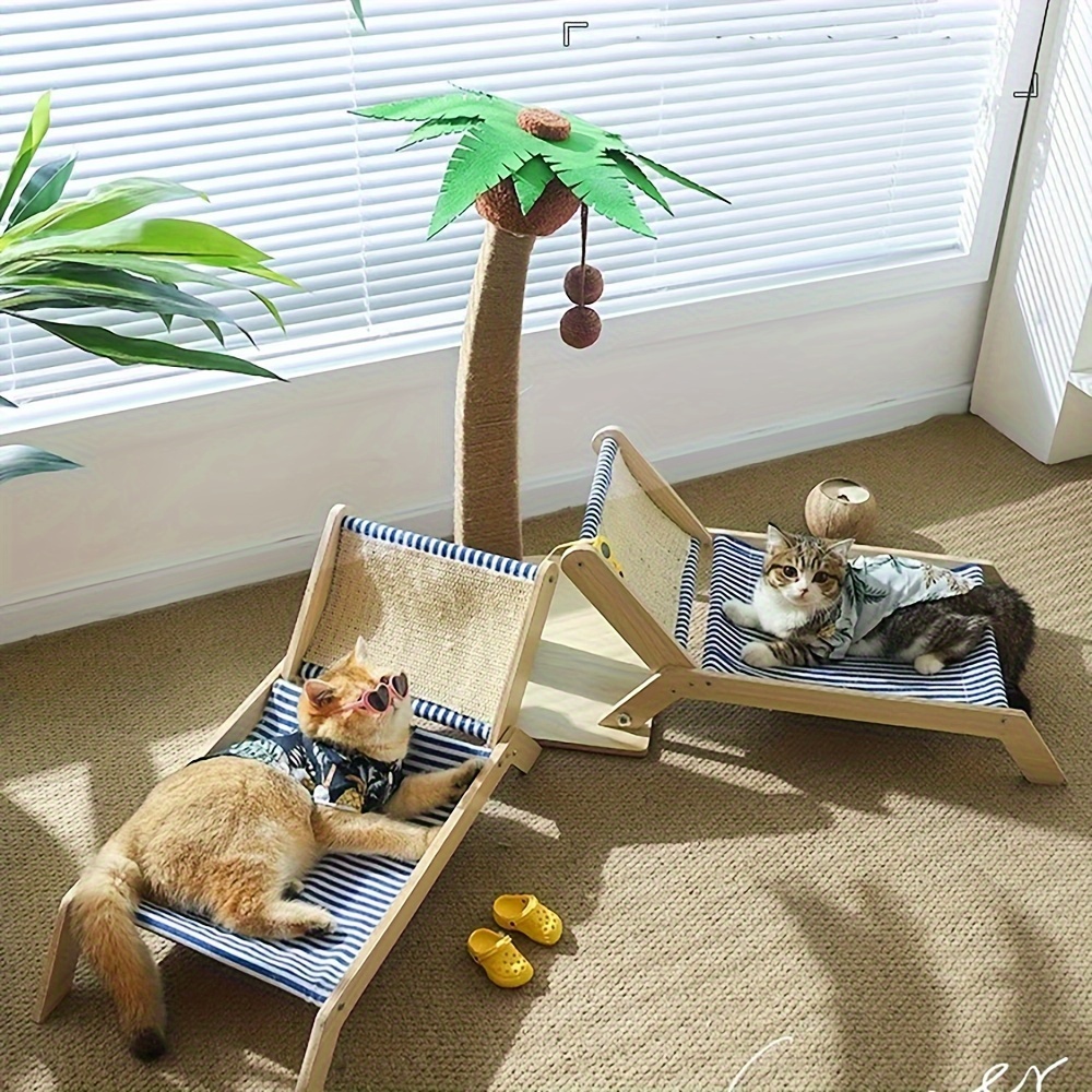 

Seasonal Sisal Cat Hammock Bed - Pet Lounger With Scratching Post, Beach Chair Design For Cats, And Comfortable Lounge Chair For Kittens, Multi-functional Cat Scratcher Sofa