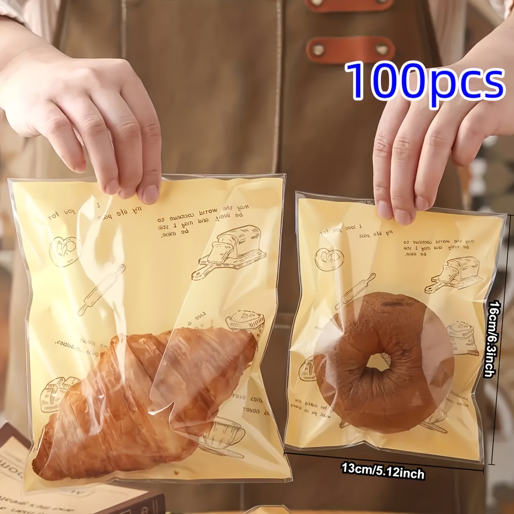 TEMU 50+50pcs Self-adhesive Bakery Bags - Large And Small, Perfect For Storing Bread, Biscuits,