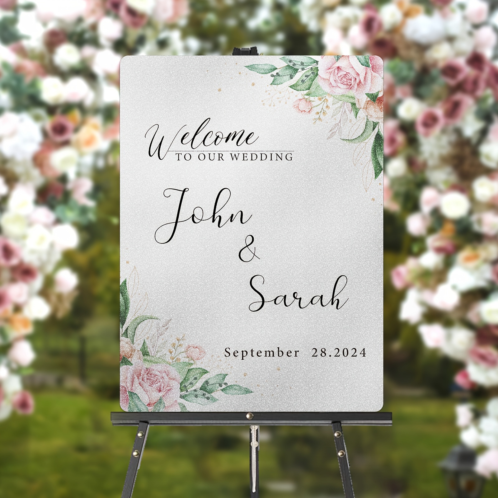 

Wedding Welcome Sign Custom 1pc Personalized Name Date Indoor Display Sign Vertical Version Background Pattern Party Sign Outdoor Lawn Wedding, Indoor Welcome Sign