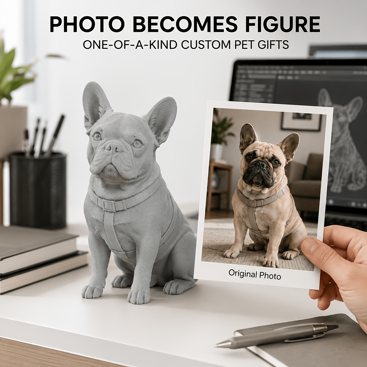 Personalized 3D Printed Pet Figurine from Photo, Custom Dog & Cat Portrait Statue
