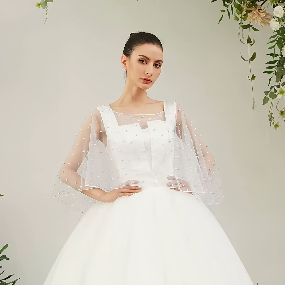 an elegant pearl tulle bridal shawl in ivory color - Temu United Arab  Emirates