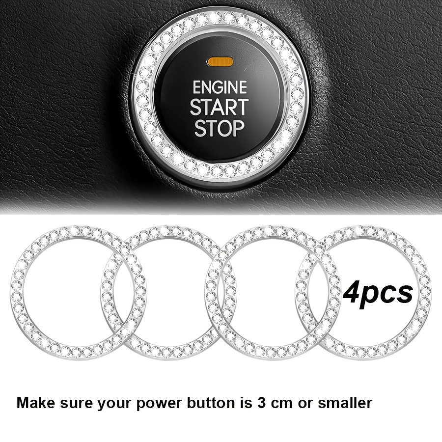 TEMU 4-pack Rhinestone Car Engine Start/stop Button Decoration Ring | Bling Push-to-start Cover Sticker And Key Ignition Alloy Ring Decal | Sparkling