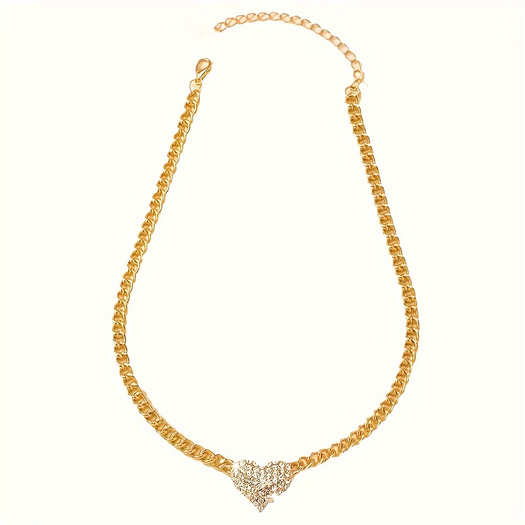 Heart Pendant Necklace with Rhinestones Chain for Women