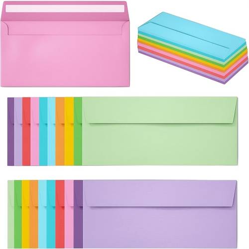 20pcs 10 colored self business envelopes 10 colors mixed 2 1 8 x 9 1 2 inches x 24 1cm for a4 folded letters and other office business and daily document mailing