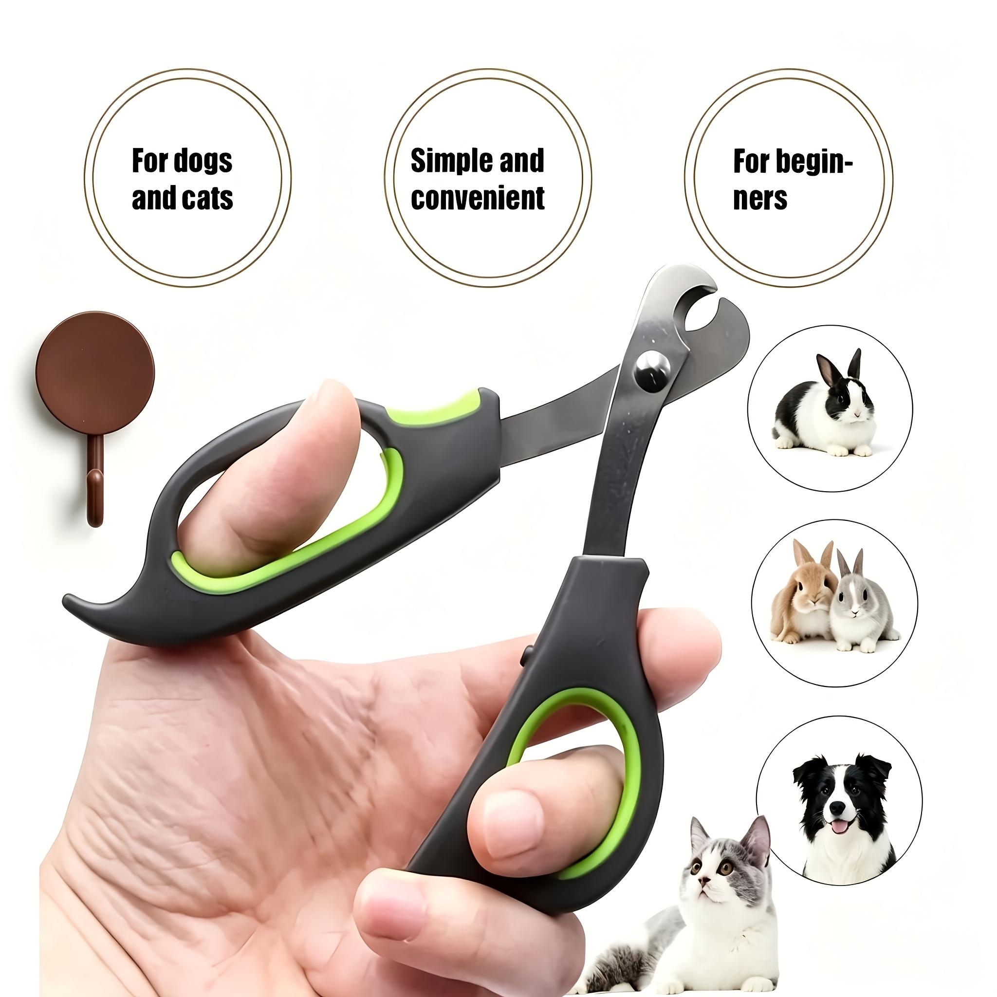 TEMU Ensemble de 2 pièces - (1 coupe-ongles pour animaux de compagnie en acier inoxydable intercalé noir et vert et 1 crochet), convient pour les