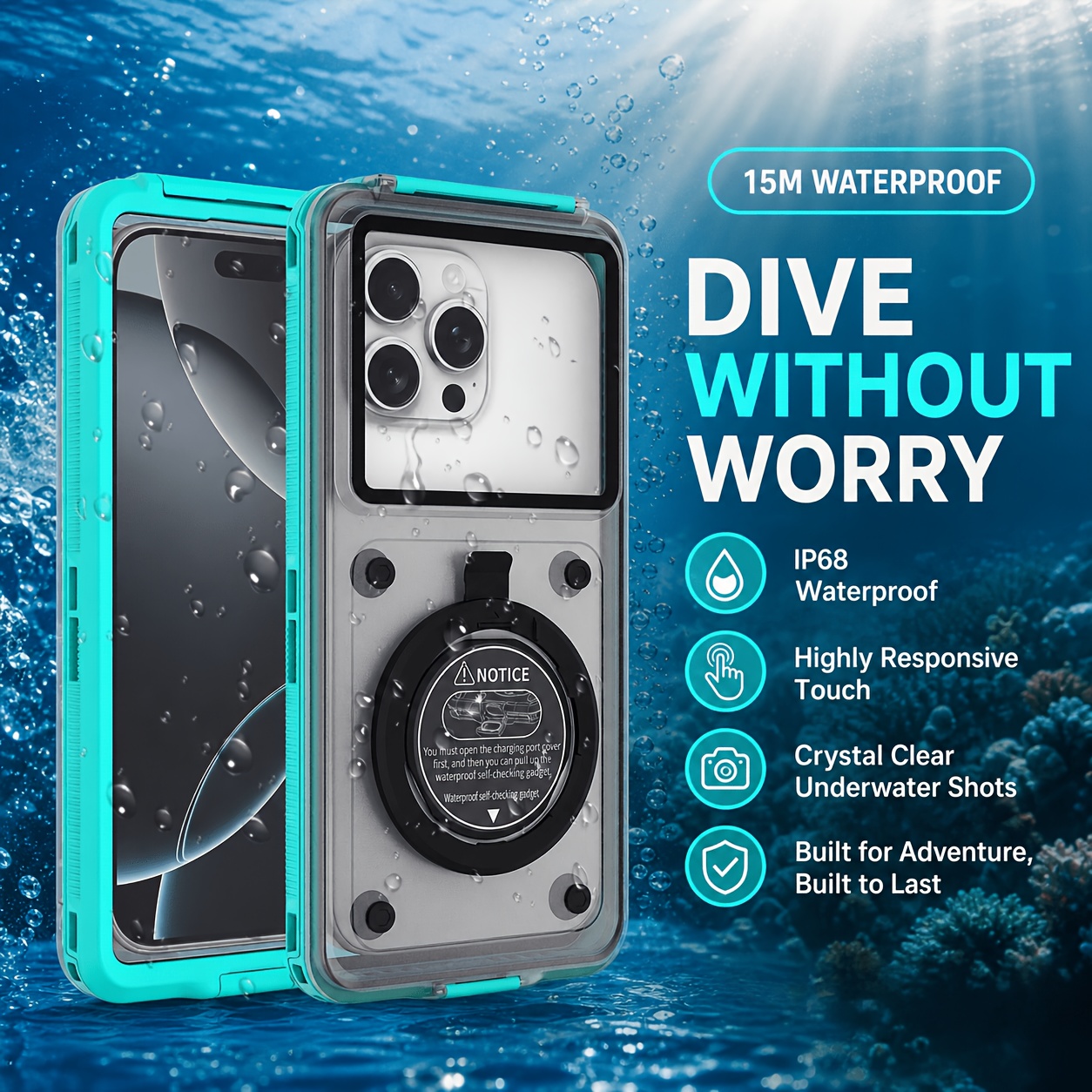 TEMU Outdoor Essential Large Capacity 6.9-inch Universal Shell /50 Feet Deep Diving Swimming Snorkeling Photography Water Sports Self-checking Touch