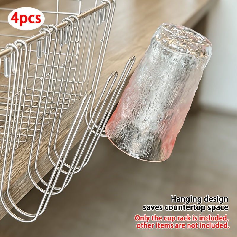 TEMU 4pcs Stainless Steel Drain Cup Racks, Sink Side Hanging Storage Cup Coasters, No-drill Water Cup Drain Rack Organizer, Multifunctional Bathroom