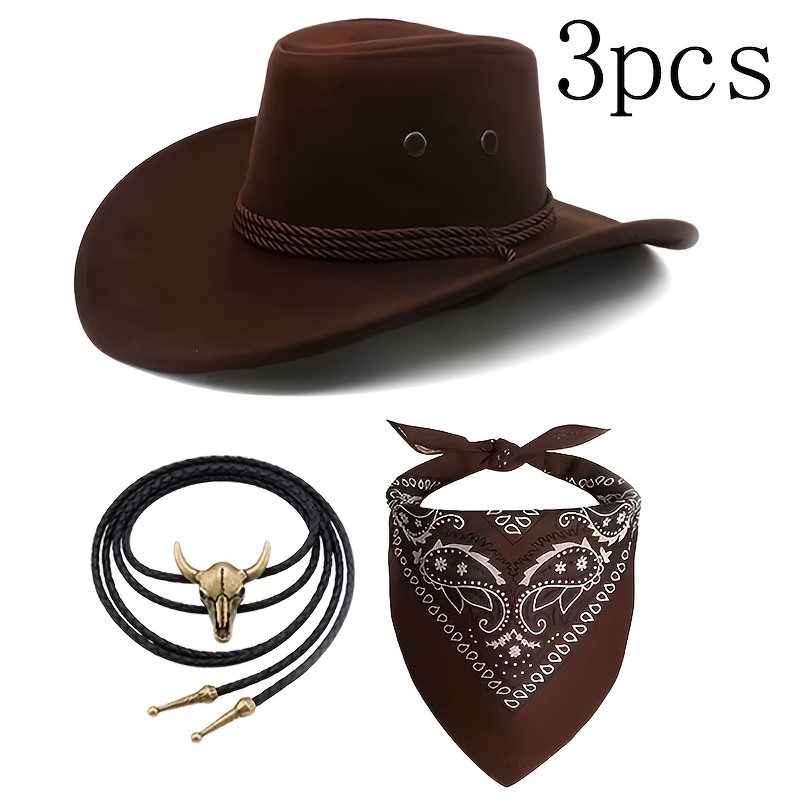 TEMU 3pcs Cosplay Denim Themed Outfit Set, Including Denim Hat, Handkerchief, Decorative Rope, Sun Hat, Knight Hat, Beach Outdoor Straw Hat, Big