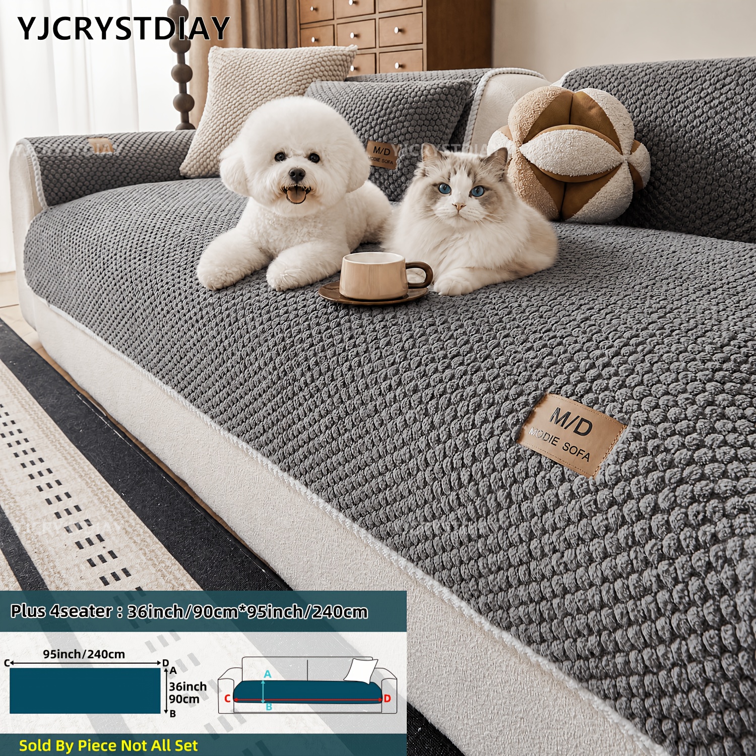 TEMU 1pc Quilted Plush Sofa Cover Modern Minimalist Anti-slip Couch Protector Pet-friendly Machine Washable Short Plush Fabric For 1/2/3/4 Seater &