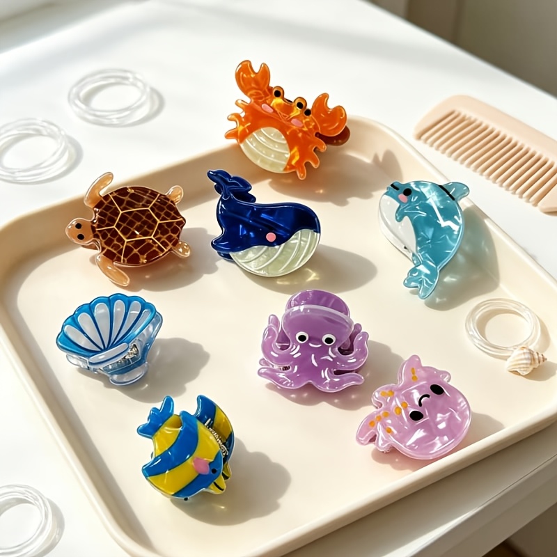 TEMU 8 pezzi Kawaii Mini Mollette a Pinza Vita Marina, Clip a Forma di Squalo, , , Balena, Delfino, Polpo, Conchiglia, Piccoli Pesci, Accessori per
