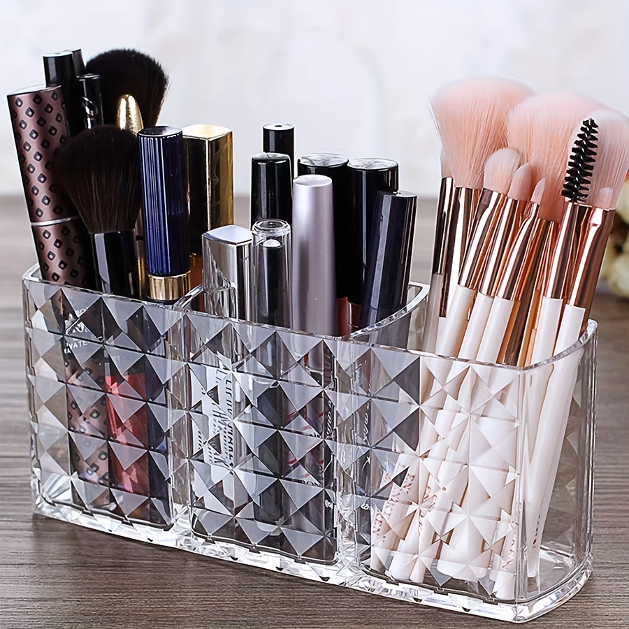 

[1pc Makeup Organizer Box] 1pc Freestanding Plastic Makeup Organizer Box - Cosmetic Storage Case With Multiple Compartments For Room Organization Accessories