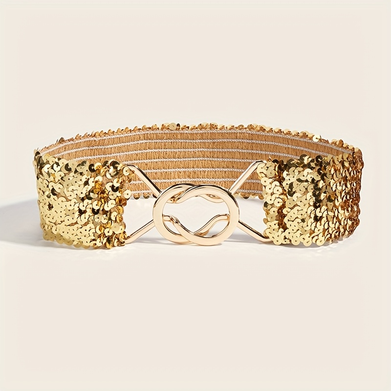 1pc womens belt fashionable elastic golden sequin waistband - Temu Bahrain