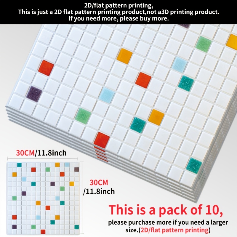 TEMU 10 piezas de adhesivos de vinilo autoadhesivos para pisos, 30.0X30.0Cm, estilo 2D, mosaico tipo cerámica con base blanca y cuadrados pequeños