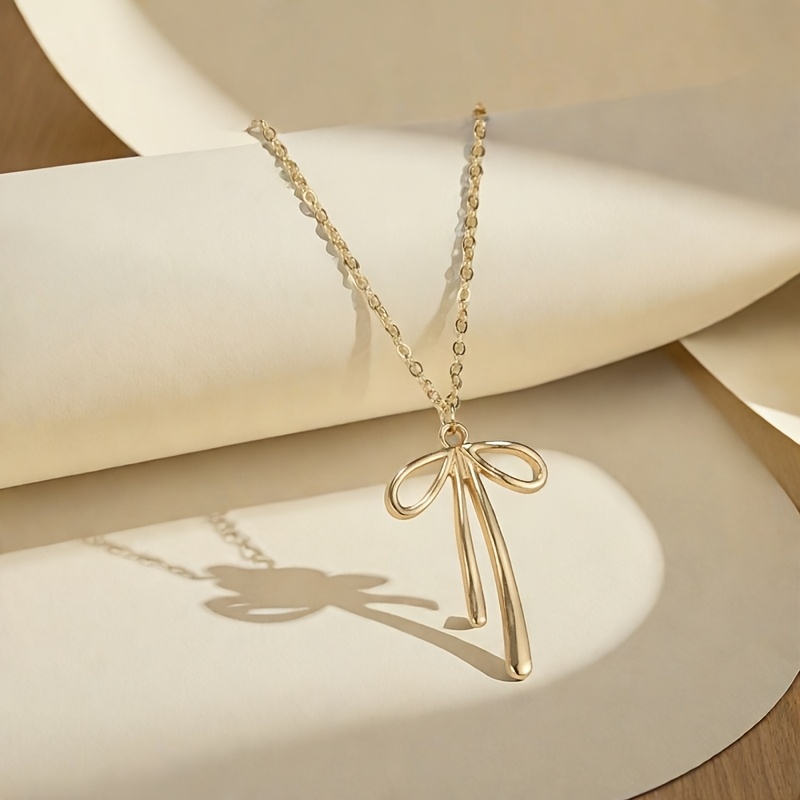 TEMU A Stylish And Easy Ribbon Bow Pendant Necklace, Perfect For Women To And