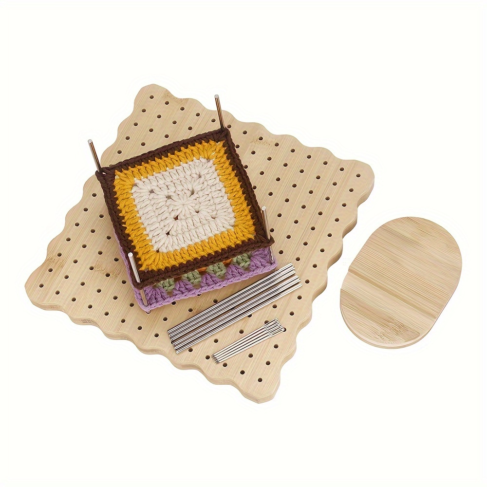 

1-set Bamboo Crochet Blocking Board Kit With Stainless Steel Pins & Wooden Stand - Light Yellow, Shape, Complete Knitting Accessories /m/l Sizes, Crochet Kit