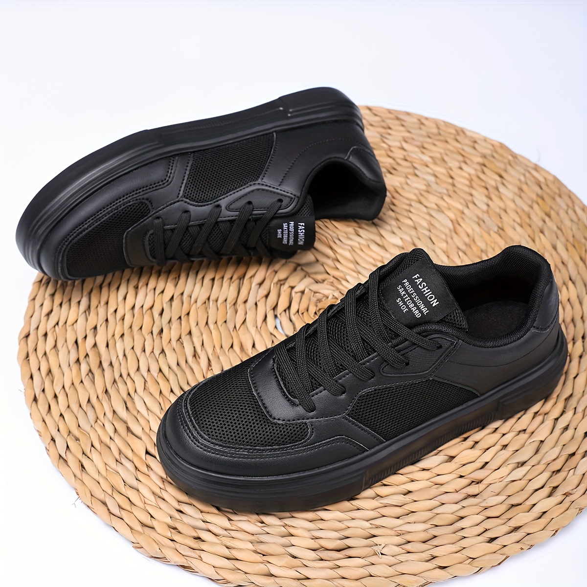 TEMU Trendy Black Platform Sneakers That Are Breathable And Comfortable, Versatile For Everyday Wear And , Enhancing Height And A Slimming Effect
