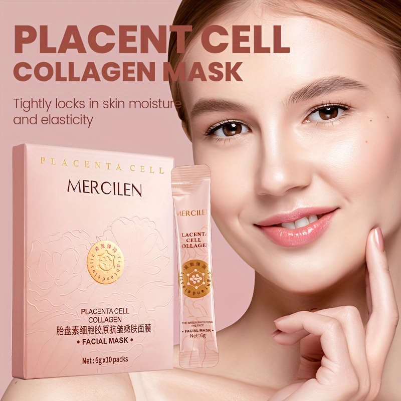 Mască de hidratare pentru somn cu colagen din celule de placentă 6g*10 buc, conținând acid hialuronic, colagen, scualan vegetal, hidratantă pentru pielea feței, machiaj, aspect mai tânăr al pielii, potrivită pentru toate tipurile de piele, esențială pentru călătorii