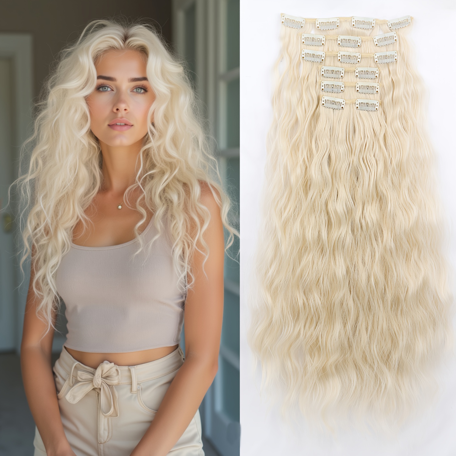 TEMU Water Ripple Small Curly Hair Clip In Hair Extension Wig Synthetic High Heat Resistant Material Suitable For Daily Wear To Increase Hair Volume